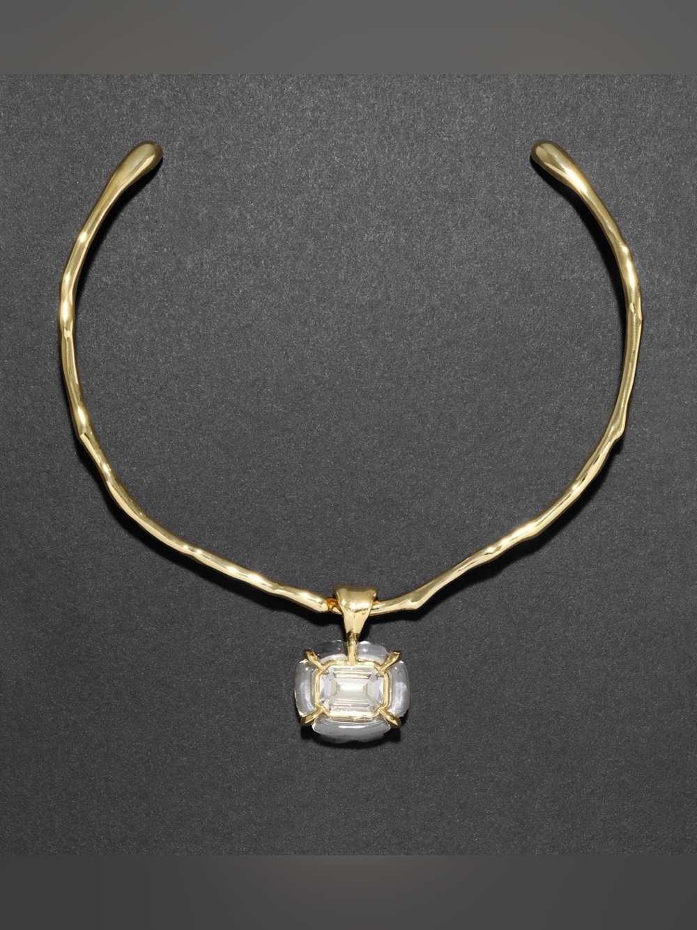 NEW Alexis Bittar Liquid Lucite Jeweled Crystal Collar Necklace Gold Clear JL10